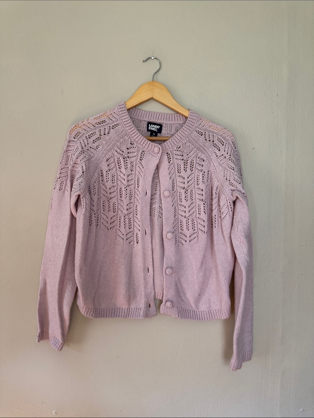 Lands' End Light lavender Openwork Button Cardigan medium